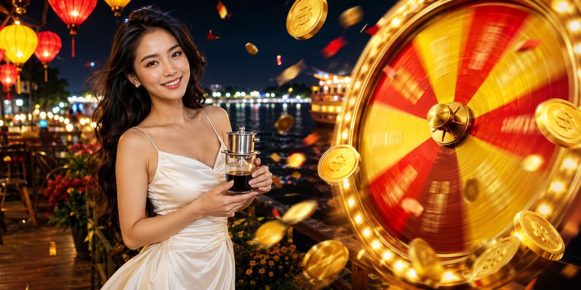 Người dùng miền Tây ngồi uống cà phê và chơi roulette trực tuyến trên điện thoại bên sông Mekong
